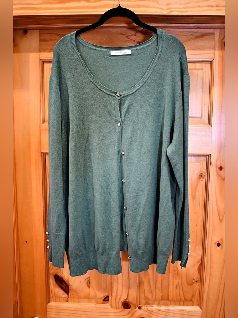 Violeta by Mango Essential Button Front Knit Cardigan Green/Sage/Eucalyptus XL